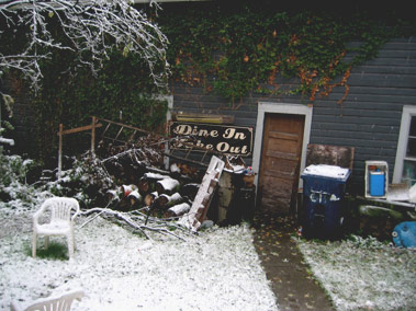 some snow and a garage window